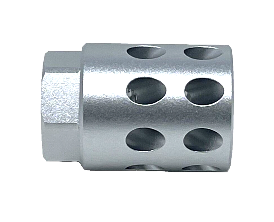 360 Ported 1/2x28 9mm Muzzle Brake Compensator Silver Anodized Aluminum ...