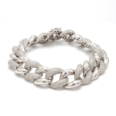 Spectrum Pavé Labor-Zucht CVD Diamant Cuban Link Armband 14k Weißgold 5,90 Ct