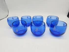 Hazel Atlas Depression Cobalt Blue White Ships - 7 Roly Poly Glasses 4 oz T54