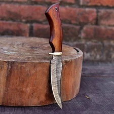 CUSTOM HANDMADE DAMASCUS STEEL HUNTING SKINNING KNIFE WOOD HANDLE SURVIVAL