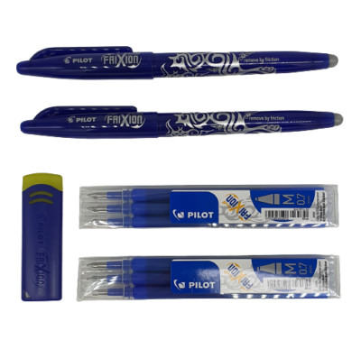 2 Pilot FriXion Ball 0.7 blau + 6 Ersatzminen 0.7 blau + FriXion Radierer blau