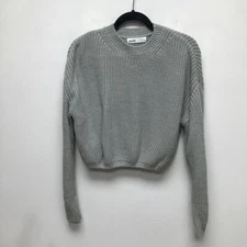 Elodie Womens Cropped Sweater Gray Long Sleeve Crew Neck Ribbed Knit L New