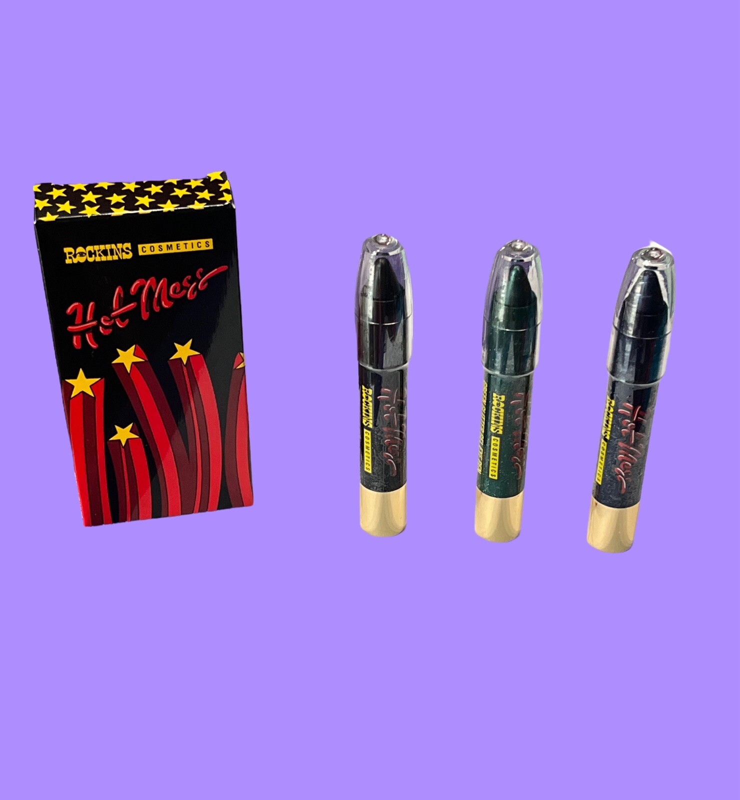 Rockins Cosmetics Hot Mess Threesome Glitter Gel Eye Pens Black, Blue