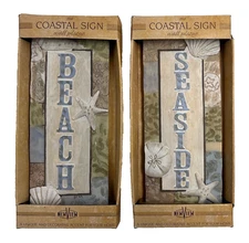 2X Coastal Sign Starfish Seashell Wall Hanging Nautical Beach Seaside Plaque