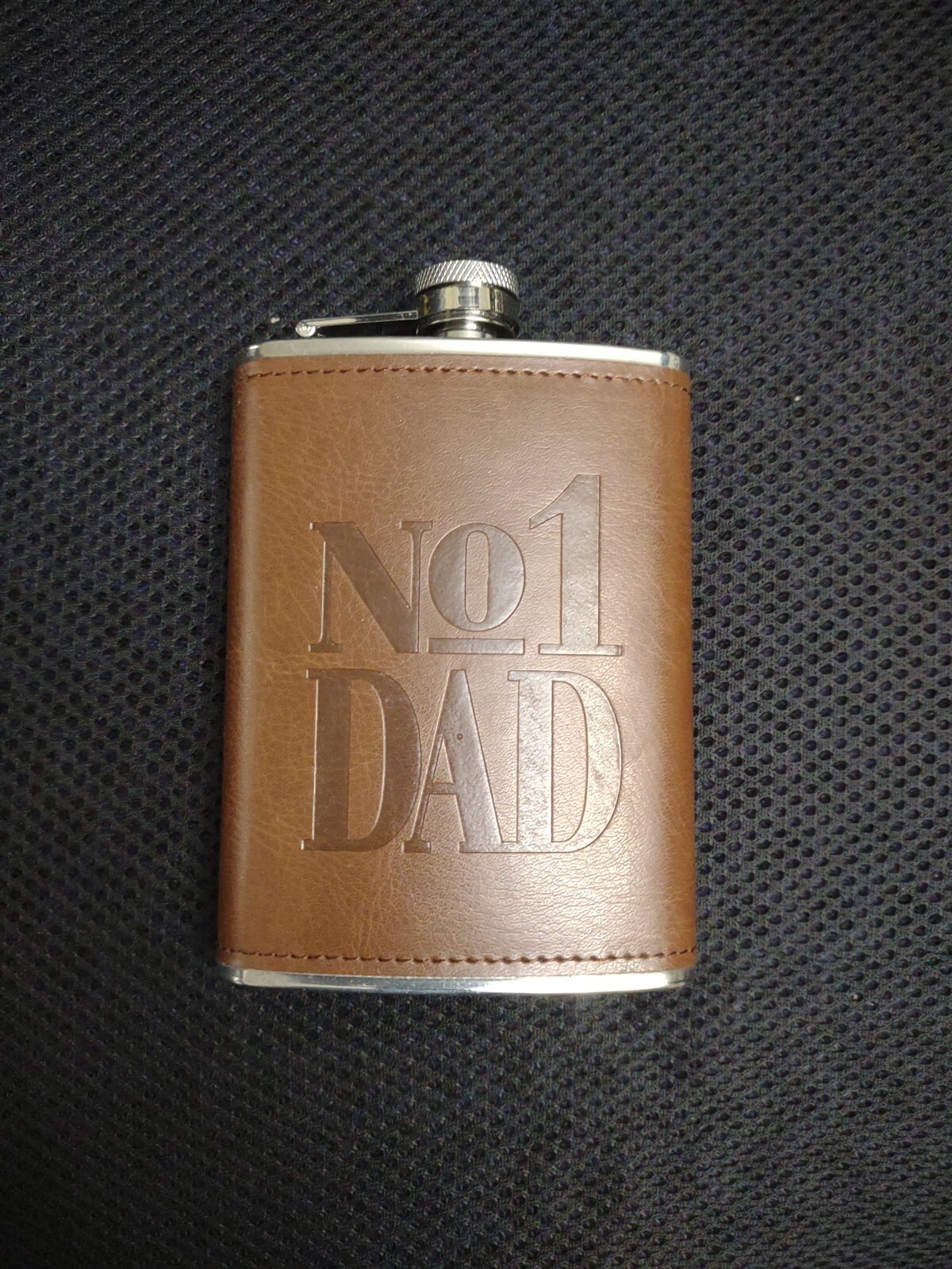 Number One Dad Flask No. 1 Dad Faux Leather & Metal 8 Oz. New Father's Day Gift