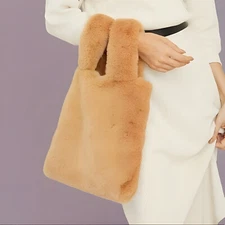 NWT Unhide Lil Flurry Fur Bag Brown Beige  3