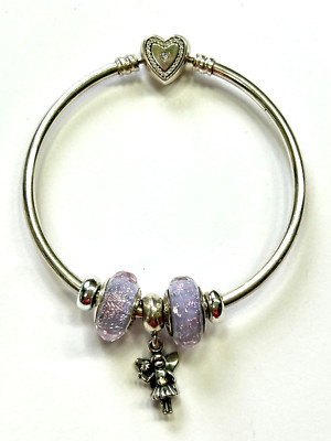 Pandora Armreif Armband 925er Silber mit Herzschließe und Charms