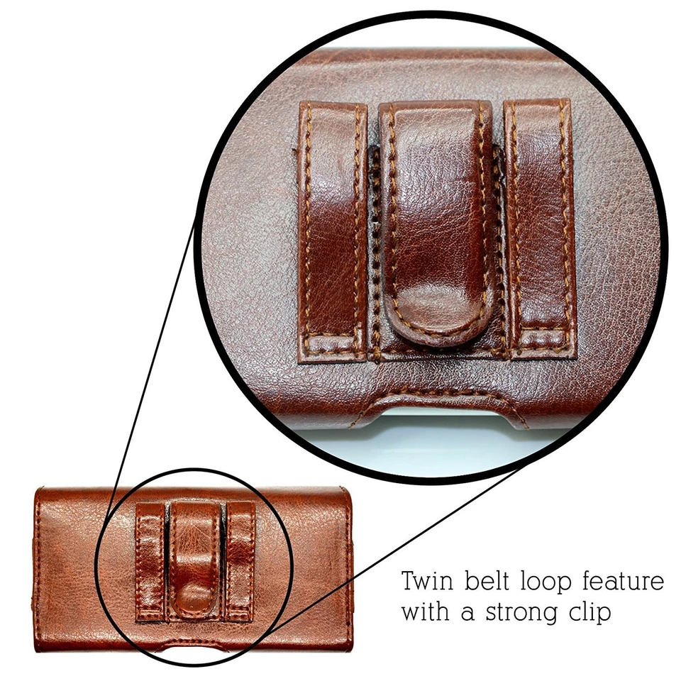 Premium Leather Belt Pouch Designer Case Strong Holster Flip Twin Belt Loop Clip - Image 3 of 4