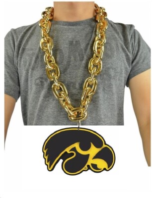New NCAA Iowa Hawkeyes BIG Fan Chain GOLD Necklace Foam Team Logo