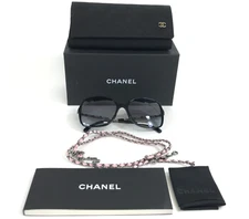 Chanel Sunglasses 5210-Q-A c.1663/S6 Woven Black Pink Leather Asian Fit w/ Chain