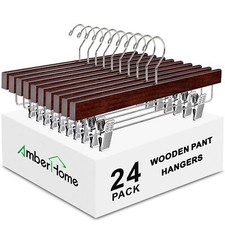 24 Pack Retro Wooden Pants Hangers with Clips Walnut Wood Bottom Jeans Skirt ...