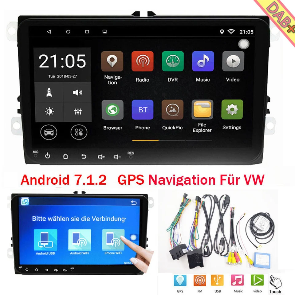 9"Android GPS Navi Autoradio DAB+ USB BT MP3 Für VW Touran Caddy Polo Passat Eos - Bild 1 von 4