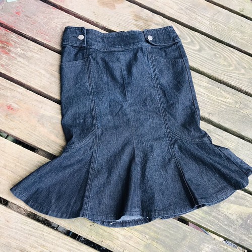 Bisou Bisou Jean Skirt 6P Denim Flare MIDI Trumpet Mermaid 90s Y2K Grunge Fairy - 第 1/8 張圖片