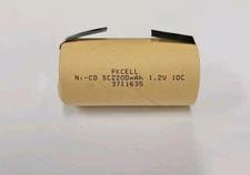 1.2 Volt NiCd Battery Cell, 2200mAh, Sub C, Flat Top, Fresh, Brand New W/ Tabs