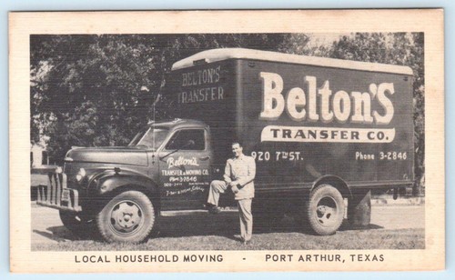 PORT ARTHUR, Texas TX ~ Advertising BELTON'S MOVING & TRANSFER c1940s Postcard
