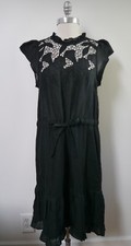 NEW ULLA JOHNSON black lace embroidered ruffle bottom linen dress size 4