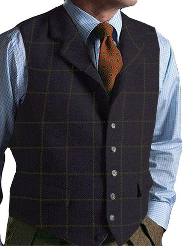 men suits plaid tweed gilet - Picture 5 of 43