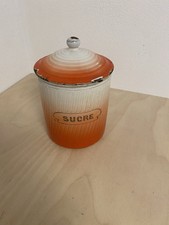 Emaille Zuckerdose Rot Weiß Antik Vorratsdose 