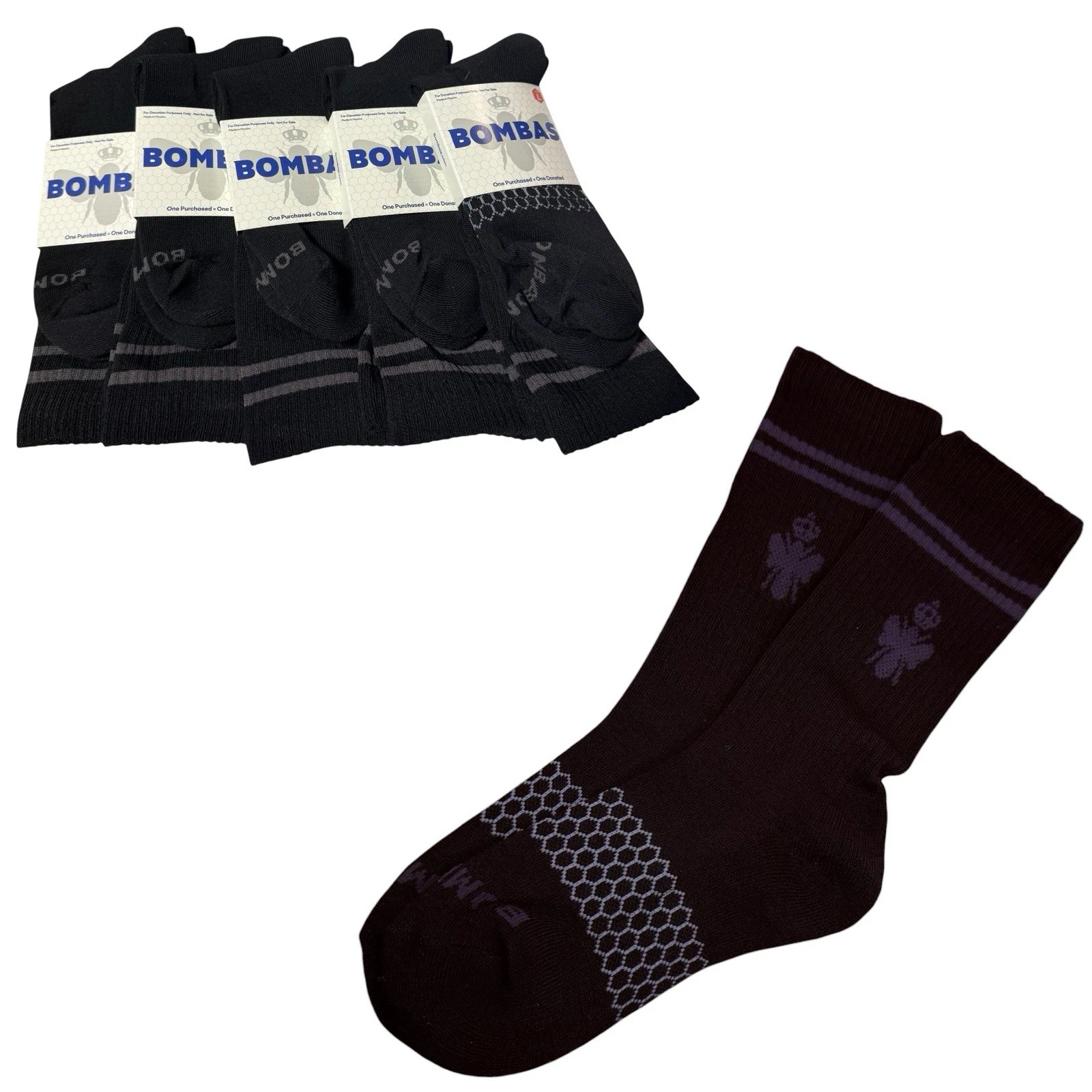 Bombas Socks - Black - Size Large - New - 5 Pair Set