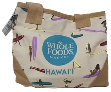 Whole Foods Hawaii Mini Surf Girls Tote Bag Snap Canvas Aloha Organic Cotton New