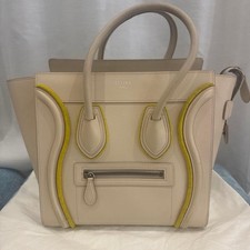 CELINE Luggage Leather Handbag Beige Yellow Medium Authentic Used From Japan