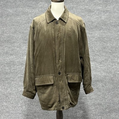 Rainforest Jacket Mens XL Olive Tencel Lyocell Leather Collar Down Insulated
