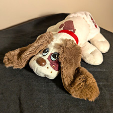 Pound Puppies Plush Stuffed Dog Small White/Brown Floppy Ears Red Collar Logo