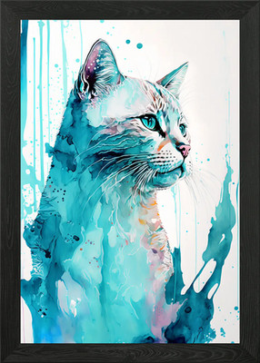 Blaue Katze Aquarell gerahmtes Wandbild Poster Leinwanddruck Bild