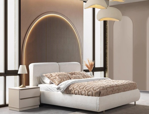 Bett 2X Nachttisch Schlafzimmer Stil Modern Farbe Weiß Neu Komfortabel-image