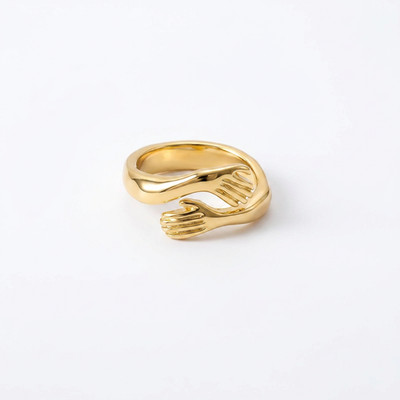 Gold Hug Ring Hands Embrace Love Adjustable Statement Jewelry Gift for Her