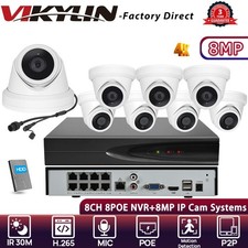 VIKYLIN 8CH 8POE NVR Mini Turret IR30M 8MP 4K IP Security CAMERA Systems MIC Lot
