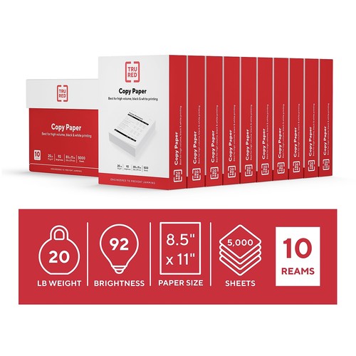 TRU RED 8.5" x 11" Copy Paper 20 lbs. 92 Brightness 500 Sheets/Ream 10 - Picture 2 of 6