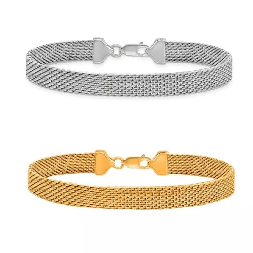 Italian Made 925 Sterling Silver 7MM Flat Coreana Chain Bracelet