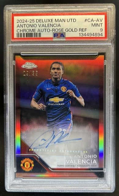 2024-25 Topps Chrome Manchester United Antonio Valencia Auto Rose Gold /35 PSA 9
