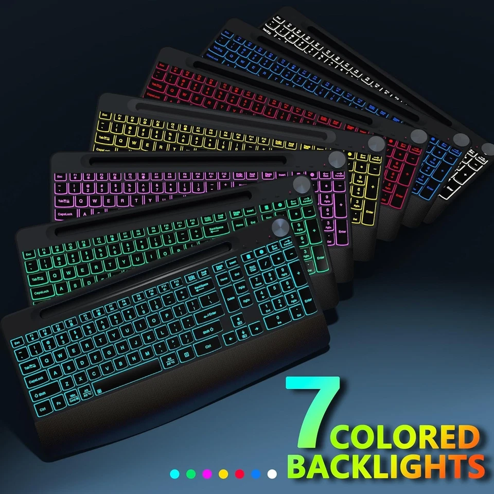 JOYACCESS Ergonomic Wireless Backlit Keyboard with Phone Holder,Rechargeable Wir - Image 2 of 4