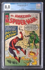 AMAZING SPDER-MAN #5 CGC 8.0 pence copy  white pages Dr Doom app 1963 Marvel Key