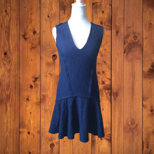 Ann Taylor Women's Size 0 Wool Blend V-Neck Blue Fit And Flare Dress Career NWT