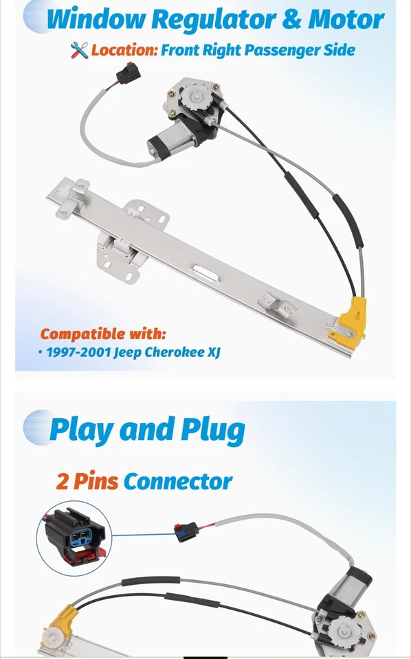 Front Right Power Window Lift Regulator with Motor Jeep Cherokee XJ 1997 1998 - Image 2 of 4