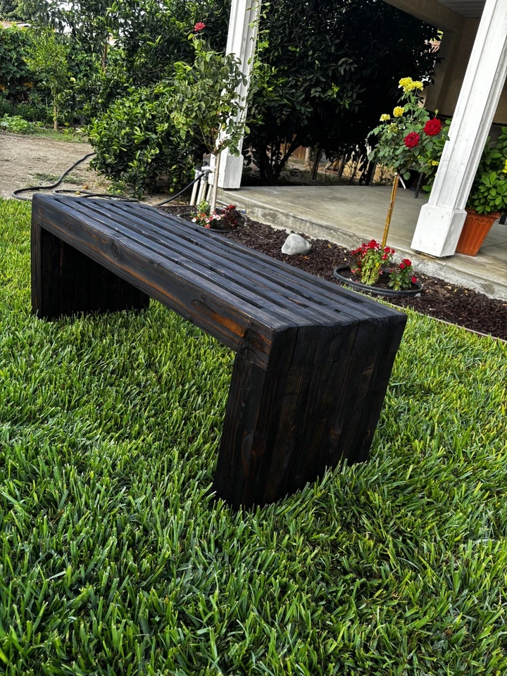 Modern Handmade Oak Outdoor Slat Bench Dimensions 48x16 - Image 4 of 4
