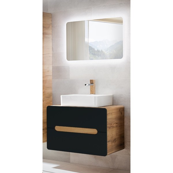 Badezimmer BadmöBel Set 80Cm Waschtisch-Unterschrank Keramik Waschbecken Spiegel-image