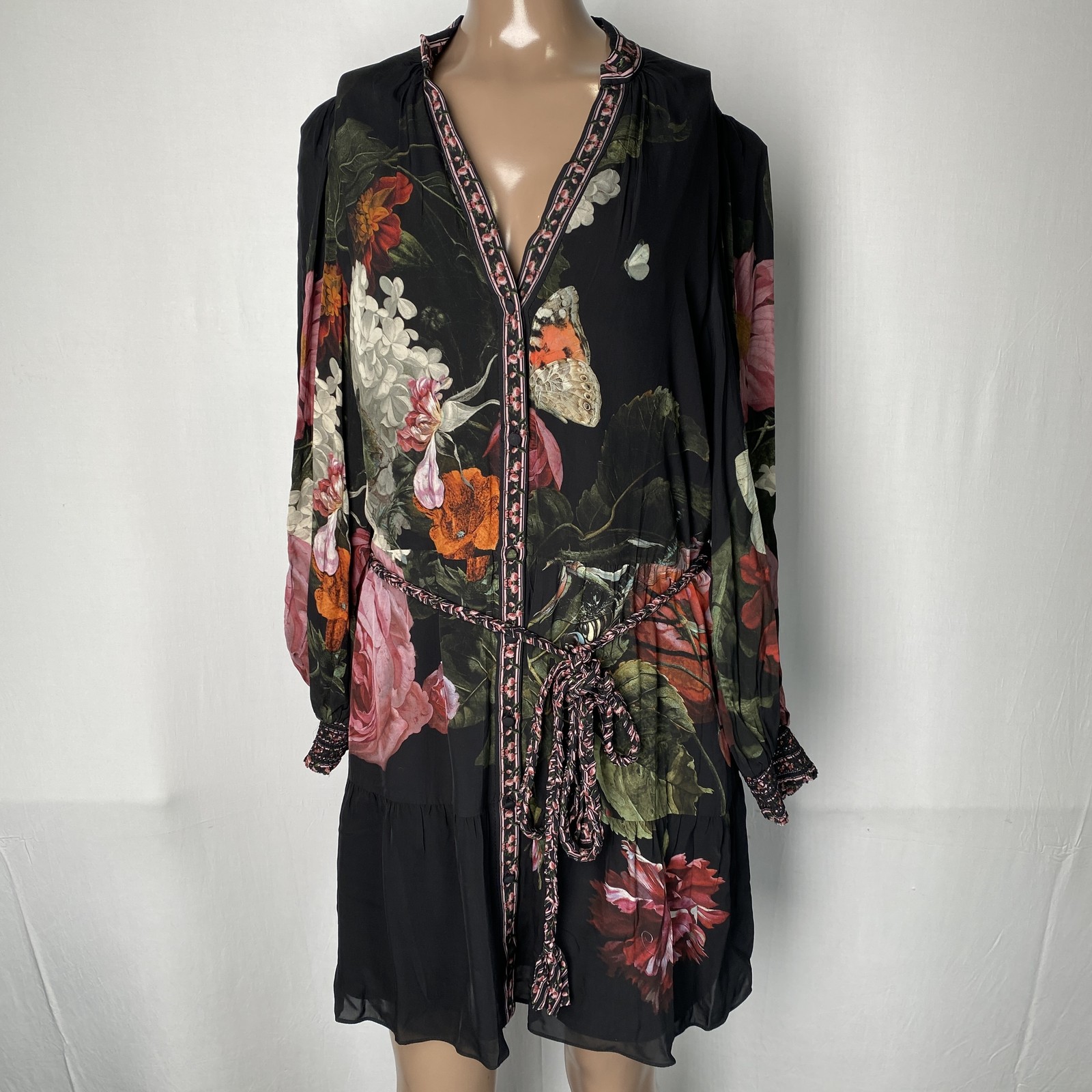 Alice + Olivia Womens Mini Dress Black Size 10 Antonette Floral Self Tie Waist