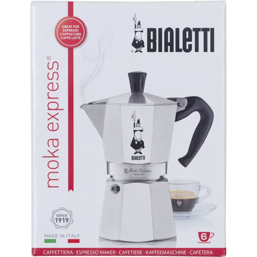 Bialetti 6 Cup Stovetop Espresso Maker Safety Valve Classic Design Moka Express
