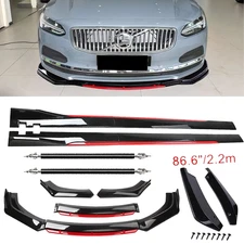 Glossy Black Look Red Front Lip Chin Bumper Side Skirt For Volvo S60 S80 S90