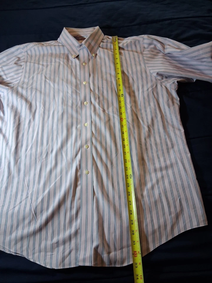 Brooks Brothers 346 White Pink Blue Stripe Shirt Mens 17.5 4/5 Button Up L/S - Image 3 of 4