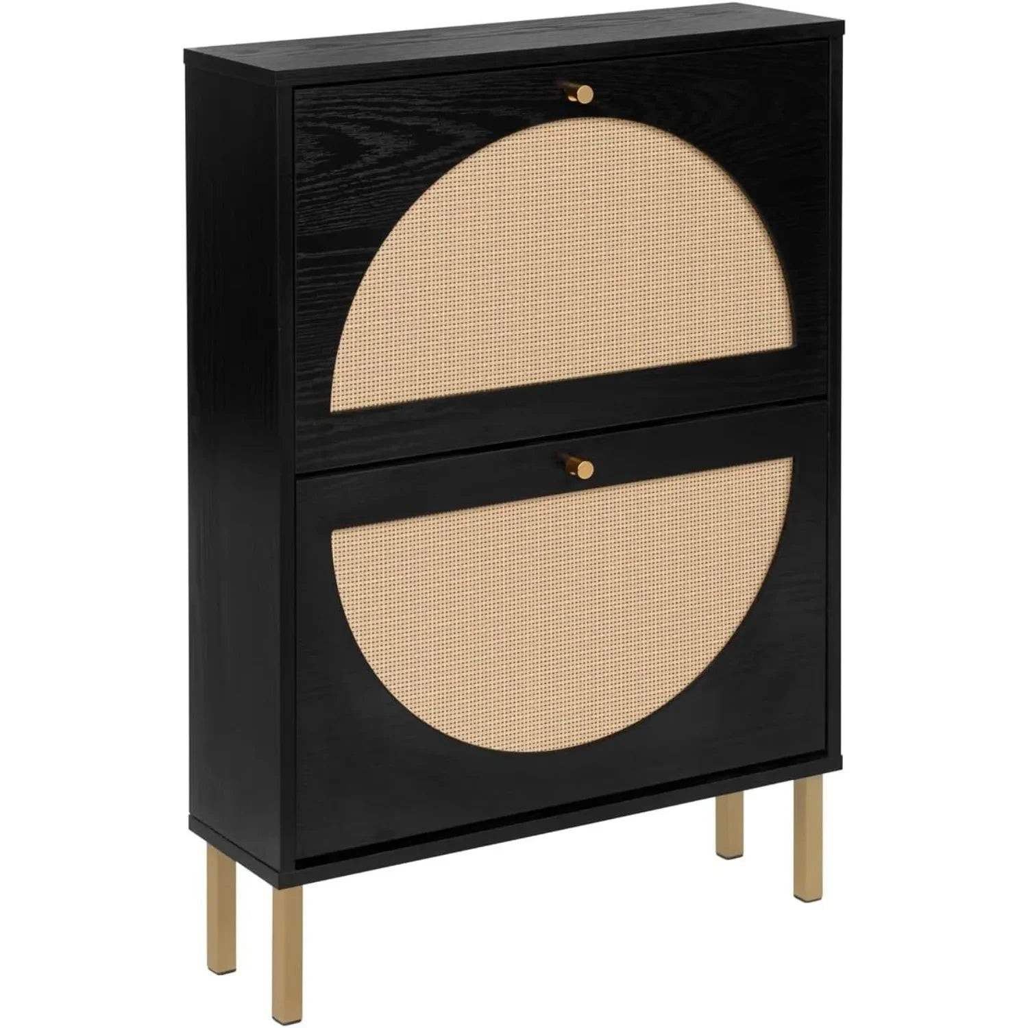 Rattan Shoe Cabinet 2Flip Drawer Storage Rack Metal Leg Organizer Entrance