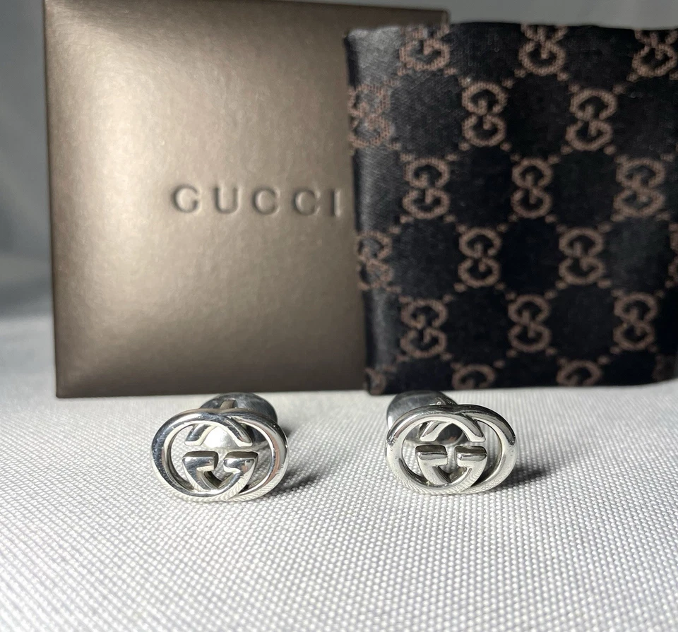 Autentici gemelli Gucci ad incastro doppio logo G GG argento sterling 925 - Immagine 3 di 4