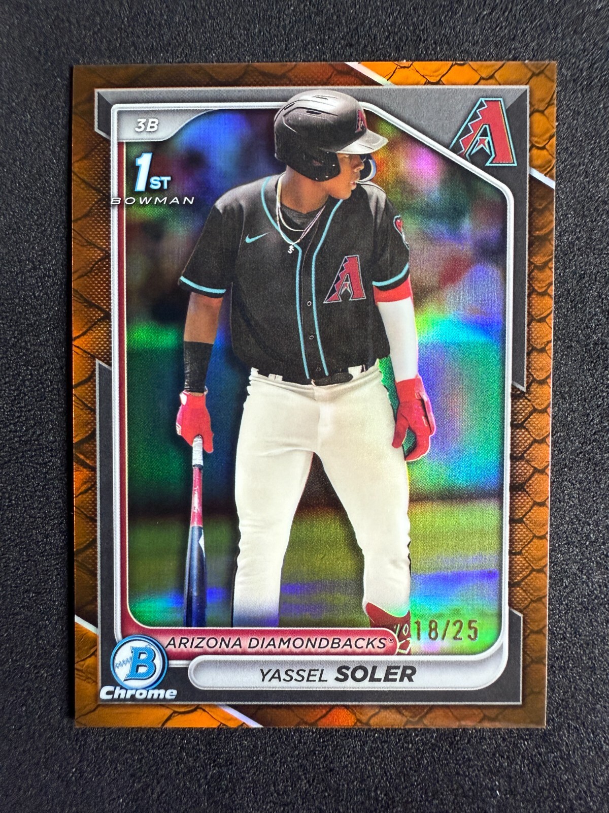 2024 Bowman Chrome Yassel Soler 1st Reptilian Orange Refractor /25 Diamondbacks