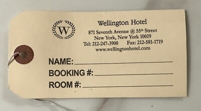 Wellington Hotel New York City NYC PERMANENTLY CLOSED Luggage Tag