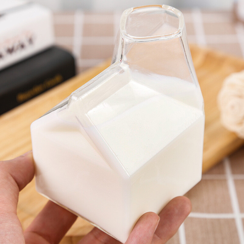 Novelty Half Pint Creamer Milk Cute Carton Glass Cup Coffee Glass Juice