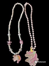 Beautiful Faux Pearled And Acryclic Unicorn Charmed Pendant Necklaces Girls